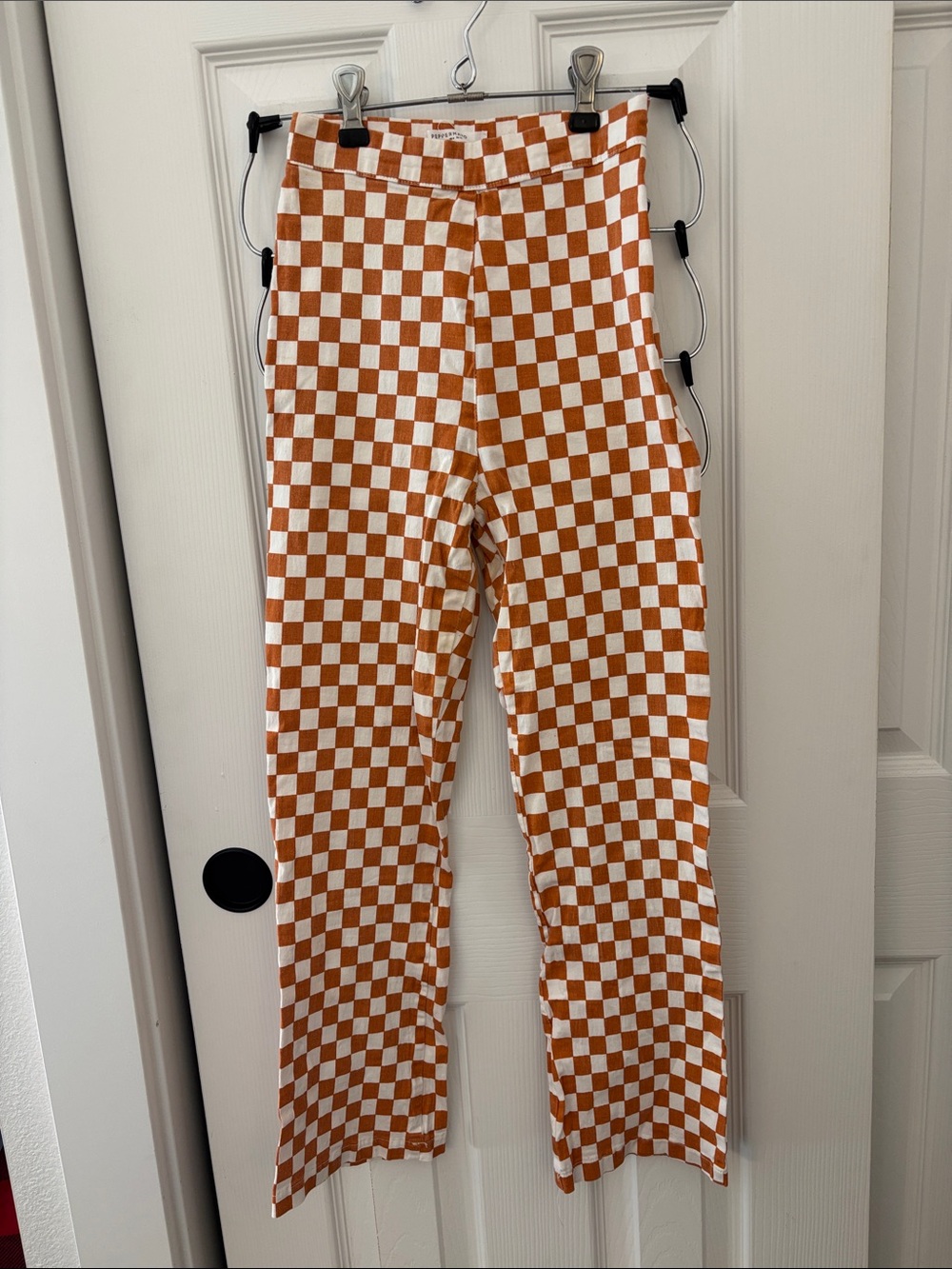 Peppermayo Orange and White Checkerboard Straight Leg Pants